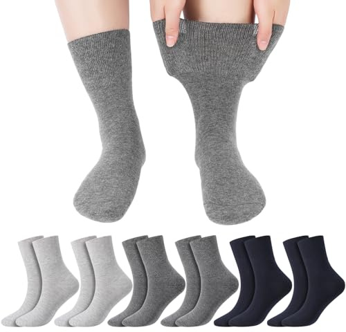 Newofview 6 pares de calcetines para diabéticos para hombres y mujeres, calcetines diabéticos con cintura cómoda, sin goma, sin costuras, calcetines de algodón, holgados y cómodos, 40-44