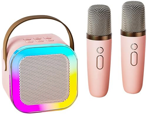 Kids Karaoke Machines with 2 Wireless Microphones, Portable Karaoke Machine with Bluetooth Speaker with LED Light/Voice Changer Mic/Present for Kids Boys Girls Families Birthday Party (Pink)