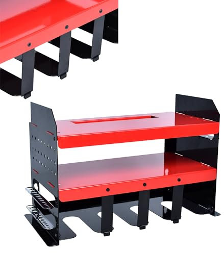 YARDIN Portautensili da parete per 4 utensili elettrici, scaffalatura degli attrezzi a 3 livelli, con supporto per cacciavite laterale, rosso e nero