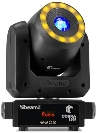 BeamZ Cobra 100R cabeza móvil LED Spot 100 W DMX luz con prisma de 6 caras, control de sonido, modos automáticos, 7 gobos, gobo shake, IP20, regulable, luz de discoteca luz de fiesta - Negro