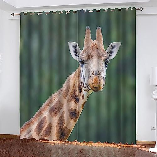 Kinder Vorhänge Schlafzimmer Waldtier Giraffe Schiebegardinen Blickdichter Bedroom Children's Room Vorhang Mit Ösen Verdunkelungsgardine, Vorhänge 3D Wohnzimmer 2 X -2C0J0Y1I7Q4