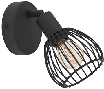 Eglo Applique Sonnino, lampada a muro per interni con faretto regolabile, stile industriale in metallo nero, per soggiorno e camera da letto, attacco E14