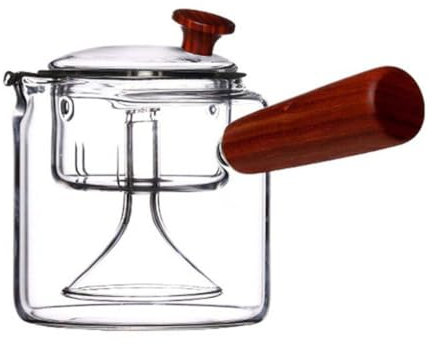 DOITOOL Glas-Teekessel 410-Ml-Kaffeekanne Mit Holzgriff Für Die Küche Zu Hause Glas- Für Den Herd Milch-Kaffeebereiter Dampfgarer Kochgeschirr Teemaschine