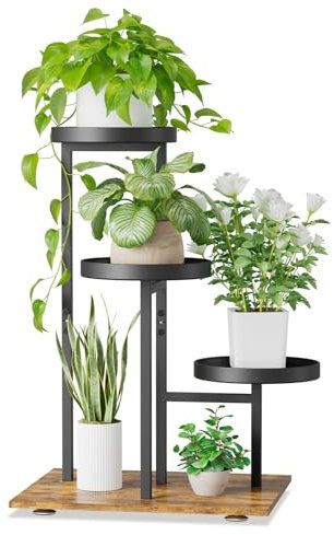 iDavosic.ly Support pour plantes d'intérieur à 3 niveaux - Support d'angle pour plantes d'extérieur - Grande étagère en métal pour terrasse, porche, jardin, balcon, chambre à coucher - Noir