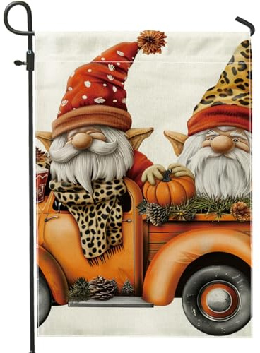 Generic Nain de jardin en forme de citrouille d'automne, nain à carreaux orange pour décoration d'intérieur, drapeaux de jardin, drapeau de cour double face, décoration de pelouse d'extérieur