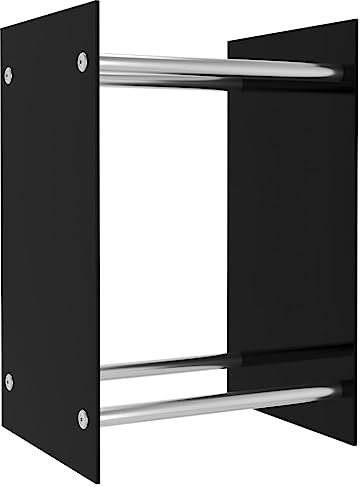 Makastle Range Buches Intérieur, Abri à Bûches en Verre pour Intérieur/Extérieur, Range-bûches de Stockage, Support de Bois de Chauffage, Porte bûches de Cheminée, Noir 40x35x60 cm