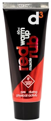 d3 Red Warm Up Muscle Rub 55g Heat Balm Wintergreen Eucalyptus Peppermint Physio Joint Pain Relief & Muscular Injury Prevention & Activation Pre Sport Hot Massage Cream