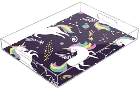 Constellation Unicorns Acrylic Tray with Handles Acrylic Clear Trays 16 x 12 Clear Acrylic Serving Tray Spill-Proof