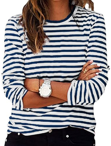 Ladies Striped Tops 2025 Spring Long Sleeve Crewneck Shirts UK Fashion Lightweight Pullover Blouse Dressy Casual Loose Fit Shirts Womens Comfy Going Out Tee Shirts