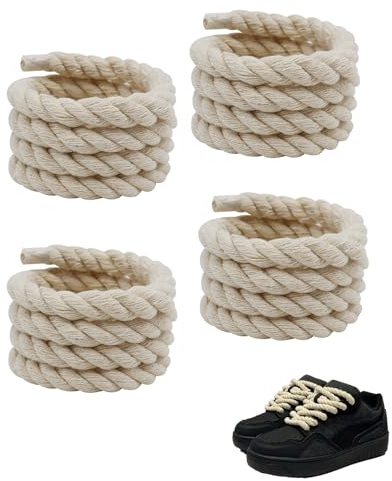Yicoovey Lot de 2 paires de lacets à cordon rond, robustes, 8 mm (140 cm), polyvalents, pour baskets, chaussures de course, projets de bricolage et accessoires de maison, crème/blanc, Blanc., Taille