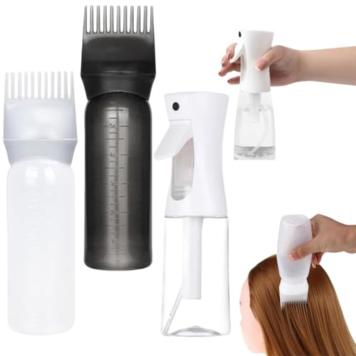 Hårolja applikator, applikator flaska hår, 160 ml flaska hårfärger, rotkam applikatorflaska, hårolja flaska, med 200 ml sprayflaska hår, för håroljning hårfärgningar