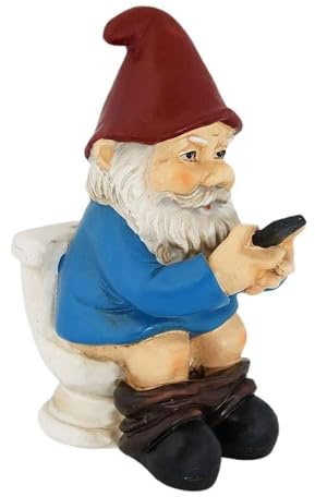 HABITZ Divertente Gnomo da Giardino Statua Ornamentale Arte Funky Figurina Cattiva Gnomi Statua Seduti sul Water Che Leggono Il Telefono Resina Impermeabile Seminudi for Esterni Sculture da Prato