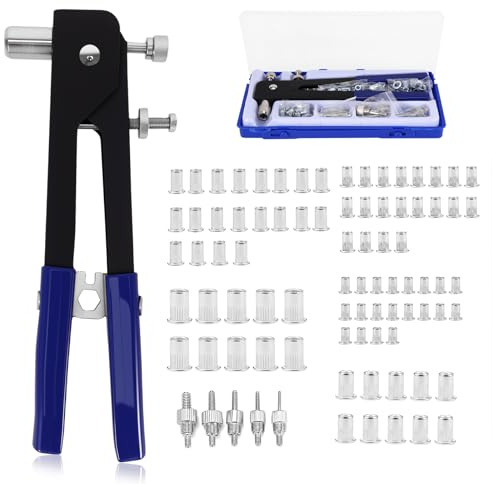 PCXWTLN Rivnut Gun Tool Kit, 10.5 Rivet Nut Tool with 100Pcs M3 M4 M5 M6 M8 Rivet Nuts Heavy Duty Hand RIV Nut Gun Thread Setter Kit for Work