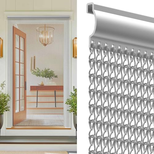 Huracan Aluminium Fliegenvorhang, Kettenvorhang aus Aluminium in Silber, 90 x 200 cm – Fliegengitter Türvorhang als effektiver Insektenschutz, Fliegender für Türen im Innen- und Außenbereich
