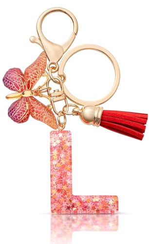 MORSUNBELA porte clef avec lettre L initiale porte clé femme porte clef personnalisable, papillon pendentif, cadeau pour femme - rouge