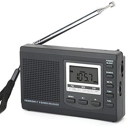 POENVFPO Radio digitale, Mini radio stereo portatile con sveglia digitale altoparlante stereo per ufficio viaggi a casa (nero)