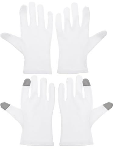 Veemoon Guanti Idratanti per Mani Secche in Cotone 2 Paia Lozione Integrata e Design Touchscreen a Due Dita per Uso Notturno e Cura Quotidiana delle Mani