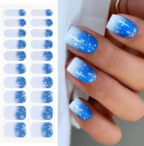 JMEOWIO Nagelfolie UV Härtend Weihnachten Schneeflocke Blau Weiß UV Gel Nail Strips Nagelsticker Nagelaufkleber Nail Art Dekoration Nageldesign Zubehör