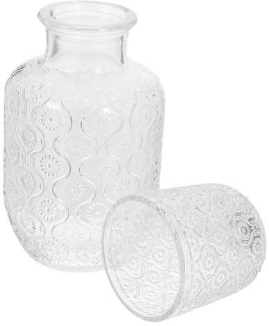 VALICLUD Embossed Glass Water Carafe Set with Sunflower Pattern Clear Pitcher and Dual Purpose Lid Cup Stylish Bedside Water Jug for Bedroom Bathroom Mouthwash and Multipurpose Design