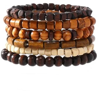 QhgPnt Wooden Bracelet, Mens Wrist Bracelets, Bohemian Style Handmade Beaded Accessory, Natural Wood Beads for Meditation and Stress Relief, Adjustable Elastic Band, Unique Gift for Men
