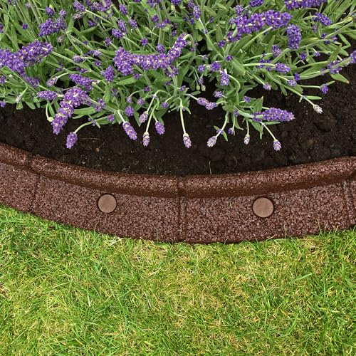 FlexiBorder - Borde de césped flexible para césped, caminos y bordes elevados - Césped artificial - Marrón - 4 x 1 m de longitud