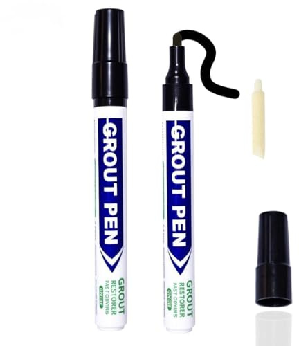 2Pcs Grout Pen,Black/White Tile Paint for Tiles Bathroom Designed for Restoring Tile Grout in Wall Floor Bathrooms Kitchens,Tile Grout Reviver Pens for Kitchen Floor Tile, Shower Wall Lines