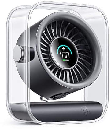 DIGIX Portable Desk Fan for Bedroom, Rechargeable Small Table Fan with 100 Speeds, 90° Rotation, Turbo Airflow, LED Display, Quiet Personal USB Cooling Fan for Office Home Travel Camping, Black