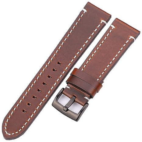 Run Ken Klockarmband Oljevax Äkta Läderrem 7 Färger Kvinnor Män Kohud Klockband 18 Mm 20 22 24 Klocktillbehör(Dark brown Black,20mm)