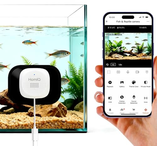 HomiQ 3MP 2K Aquarium & Terrarium Pet Camera.Magnetic Install &Close-Focus Lens for Fish,Lizard, Reptile Pet and Window Bird Feeder,2.4GHz & 5GHz WiFi,Color Night Vision,Auto-focus,24/7 Recording
