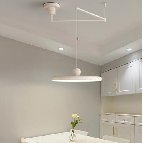 Gran Lámpara Colgante De Brazo Oscilante Moderna Con Atenuación LED Luminaria De Techo Suspendido Nórdica Actual Candelabro De Brazo Para Comedor E Isla De Cocina(Cream white,40cm/16in)