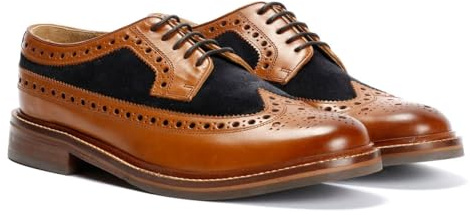 Chapman & Moore Longwing Brogue Leather/Suede Men's Tan/Navy Shoes - UK 7