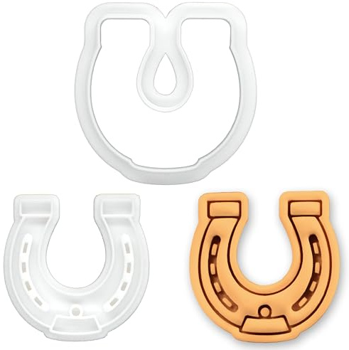 BAKERLOGY Horse Shoe Mini Cookie Cutter and Stamp Set – Lucky Horseshoe Fondant Embosser for Equestrian Party, Western Theme & DIY Cupcake Topper, Cake Decorating