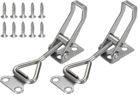 sourcing map 2 Pack 4001 Toggle Latch Clamp 304 Stainless Steel Adjustable Toggle Latches Heavy Duty Quick Release Hasp Clamps for Smoker Cabinet Lid Jig Trunk Case, Silver