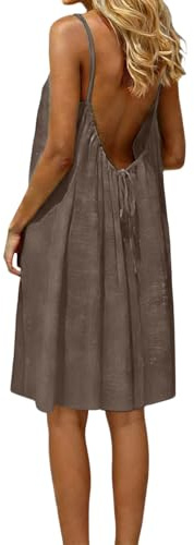 Generisch 2027 Abito/accappatoio/vestito da casa/maxi coperta casual senza maniche, cachi, XL