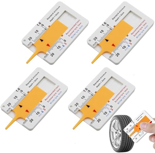 QEDBOJE 4 unidades Medidor de profundidad de la banda de rodadura, Herramienta para medir neumáticos digital plastigauge de coche, motocicleta, SUV, furgoneta y camión (0–20 mm) (Amarillo)