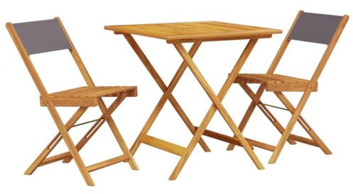 XHNIFBN 3-TLG. Bistro-Set Anthrazit aus Akazienholz Massiv, Klappbares Balkonset mit Gartentisch 70x70 cm und 2 Klappstühlen, Gartenmöbel Set für Balkon, Terrasse und Garten