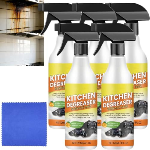 Kitchen Stove Degreaser Spray, Heavy Duty foam Kitchen Degreaser Cleaner, Kit/chen Cold Grease Remover Spray, Foaming Kitch/en Wall Oil Stain Cleaner, Stubborn Stain Cleaner For Ki/tchen (5pcs)