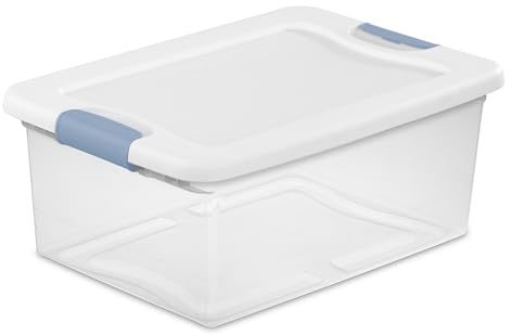 Sterilite 24-Pack Latching Box, Under Bed Storage Bins with Lids, Clear Plastic, 15 Quart - Heavy-Duty Organizing Containers for Closet, Bathroom, and Office