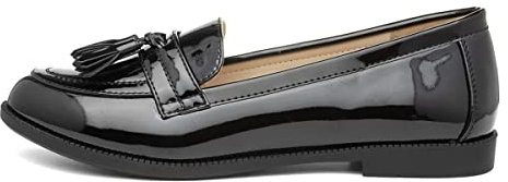 Lilley Womens Black Patent Tassel Loafer Shoes