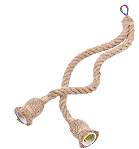 Focket Luz de Cuerda de cáñamo Vintage, lámpara de luz de Techo Vintage, lámpara Colgante Creativa lámpara de Techo de luz Colgante, lámpara de Techo Colgante de luz sin Bombilla(Cabezas Dobles)