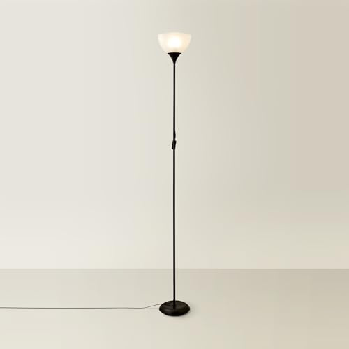 MiniSun | Modern Gloss Black Uplighter Floor Lamp with a White Shade | Floor Lamps & Torchieres, Home Décor & Improvement Essential | Includes 6W LED Bulb [3000K Warm White]