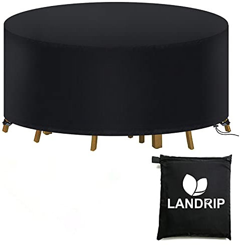 Landrip Gartentisch Abdeckung Rund, Abdeckplane für Gartenmöbel Rund 120, Wasserdicht Staubdicht Anti-UV Tischabdeckung Gartenmöbel für Möbelsets –128x71CM