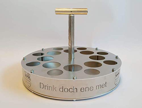 Generisch Kölschkranz Aluminium Karnevalskranz mit 8 Kölschgläsern und 8 Schnapsgläsern, Silber/gold, 32 cm Durchmesser, 22 cm Höhe, 1,2 kg, Drink doch ene met