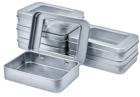 WESTKAIBA Blechdose Mini Box mit Metall Aufbewahrungskoffer Deckel Transparent Rechteckiger Behälter Zubehöraufbewahrung Sonstige Warenaufbewahrung - 6 Stück (Silber)