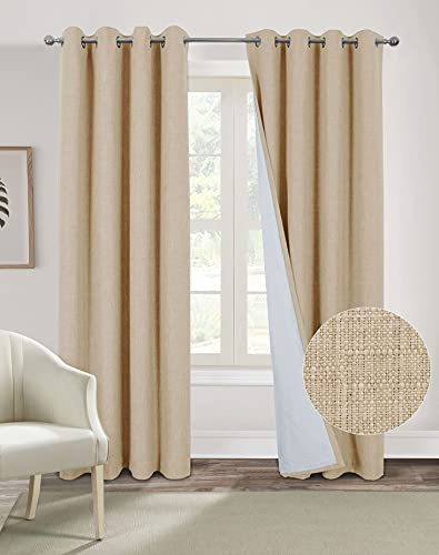 Always4u Vorhang Blickdicht 100% mit Ösen, Elegente Gardinen Wohnzimmer Modern Abdunkelnde Vorhänge Schallschutz Schlafzimmer Fenster, Beige 245x140cm 2er Set