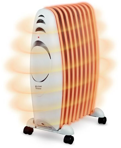 Grunkel - RAC-9EFIHEAT - Radiador de Aceite con 9 Elementos y 3 Niveles de Calor. con termostato Regulables y protección contra sobrecalentamiento. Base con Ruedas - Medidas: 34 x 14 x 58cm - 2000W