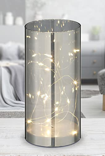 Spetebo Vetro luminoso a LED argento con timer – 20 cm – Lampada decorativa in vetro – Lampada a cilindro, decorazione per finestra