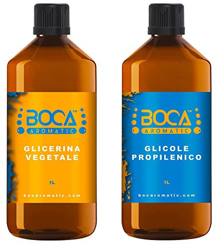 Kit Base VG/PG 2L - 1L Glicerina Vegetale + 1L Glicole Propilenico | 50-50 | 100% Prodotto in Italia - Purezza Farmaceutica Certificata - BOCA AROMATIC ITALIA