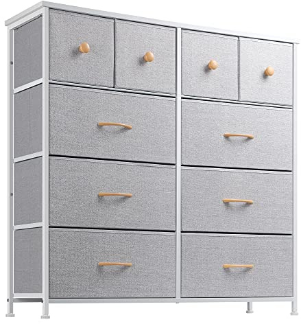 Nicehill Tall Chest of Drawers for Bedroom, Storage Drawer Organizer with 10 Drawers, Fabric Drawers for Closet, Living Room, Hallway, Entryway, Light Grey