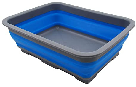 SAMMART 7L zusammenklappbare Wanne – Faltbare Geschirrwanne – tragbares Waschbecken – platzsparende Kunststoff-Waschwanne (Grau/Blau, 1)